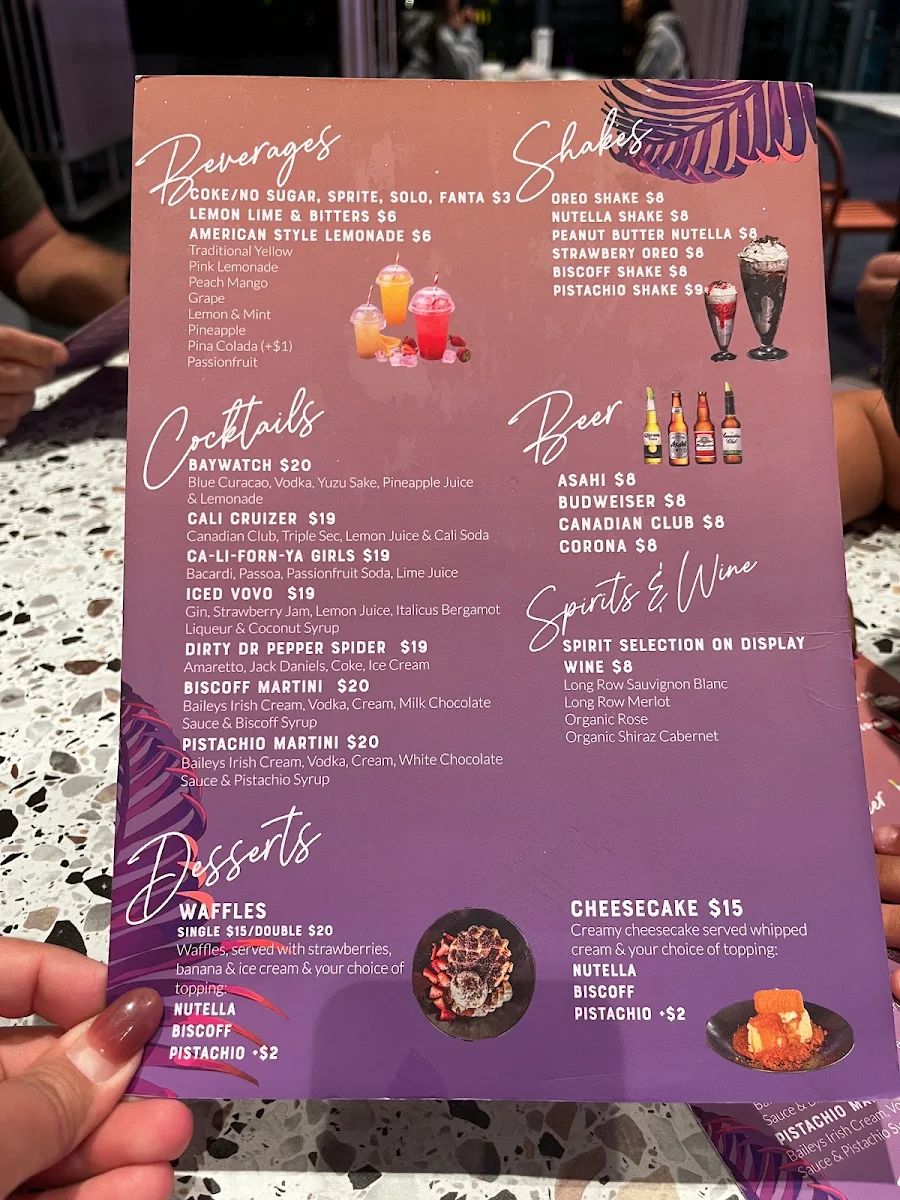 Menu, Cali Burgers Oran Park