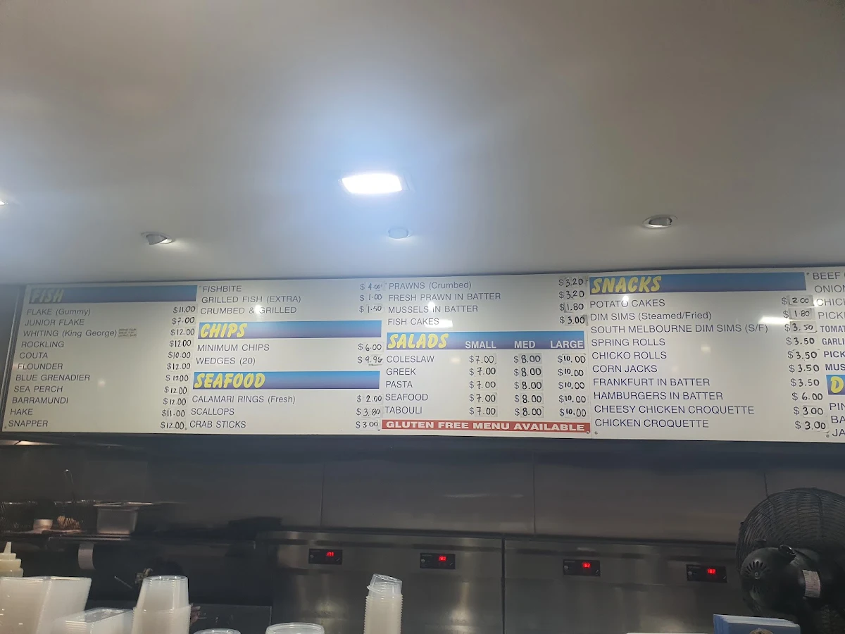 Menu, Captain Gummys Fish & Chips Frankston
