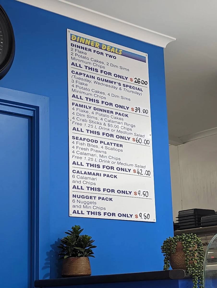 Menu, Captain Gummys Fish & Chips Frankston