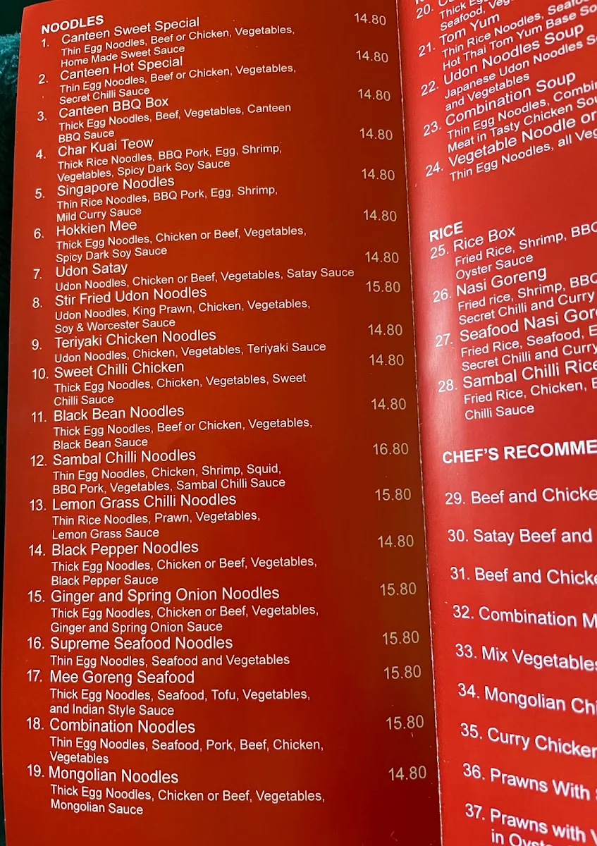 Menu, Wodonga Noodle Canteen