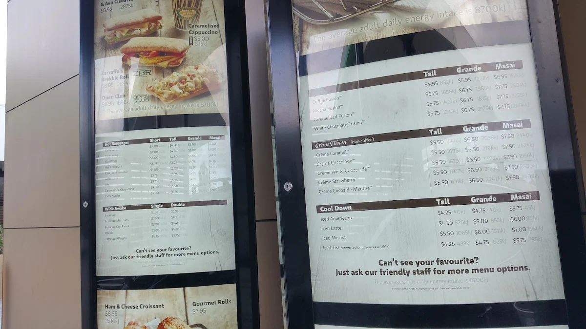 Menu, Zarraffa's Coffee Slacks Creek