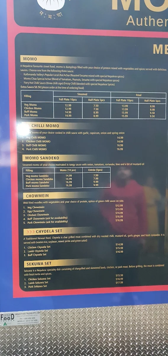 Menu, MOMO CHAA CRAIGIEBURN