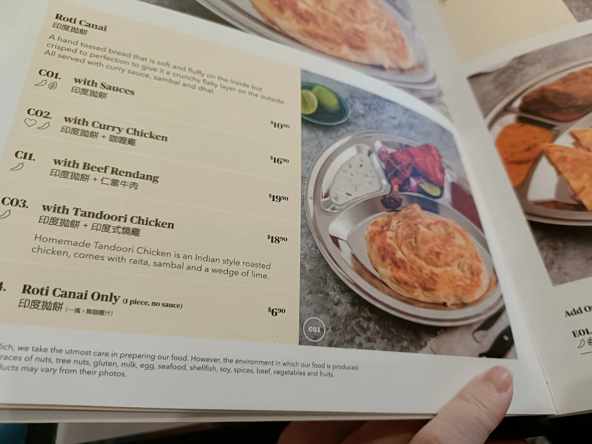 Menu, PappaRich Northland