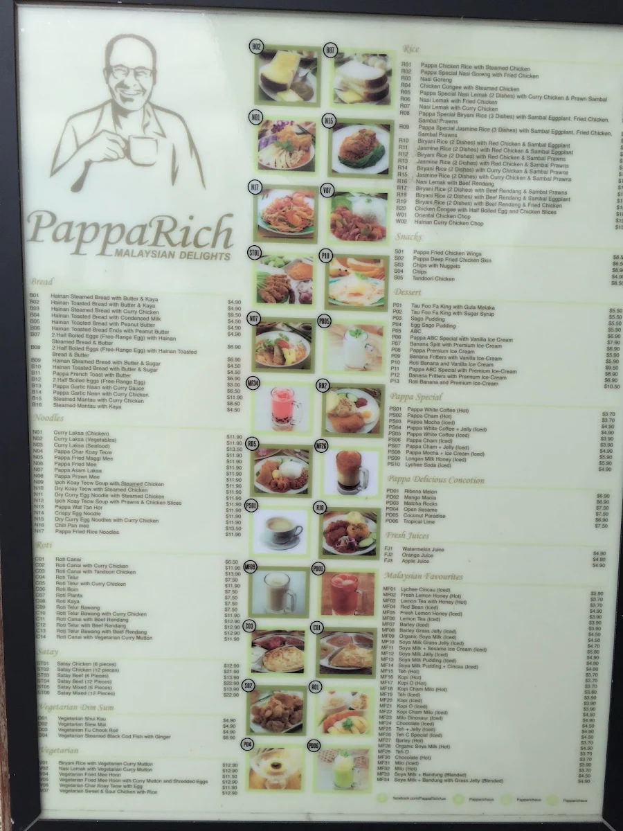 Menu, PappaRich Northland