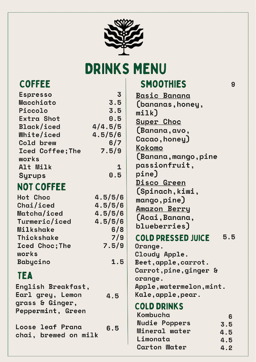 Menu, The George Espresso Bar