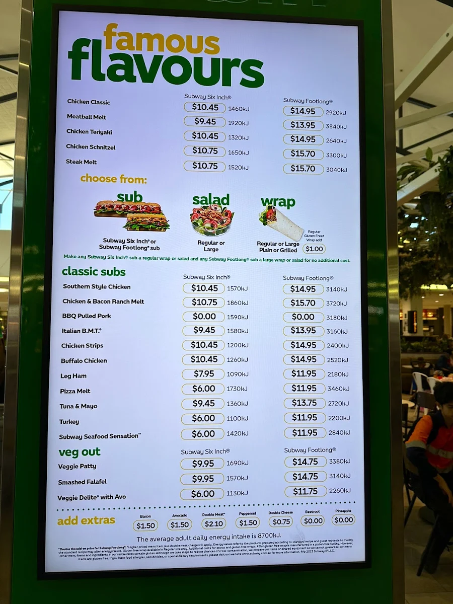 Menu, Subway