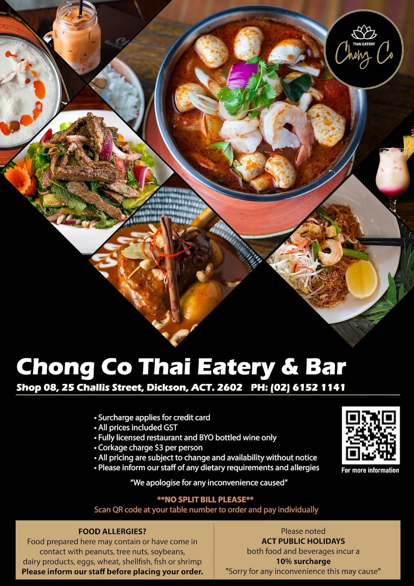 Menu, Chong Co Thai Eatery and Bar