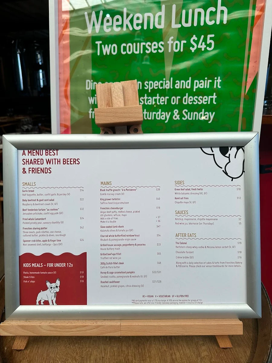 Menu, Frenchies Bistro and Brewery