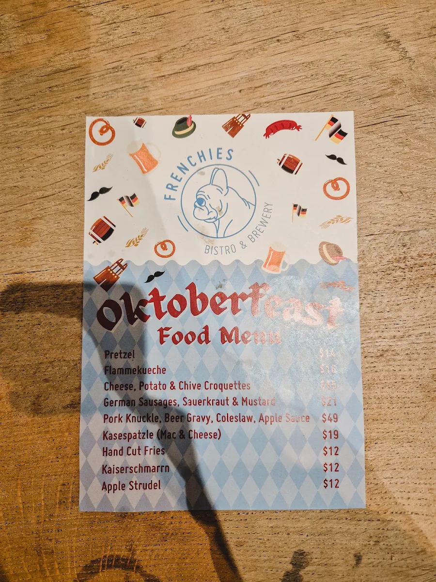 Menu, Frenchies Bistro and Brewery