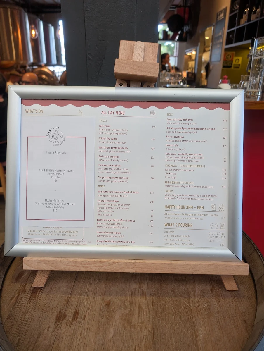 Menu, Frenchies Bistro and Brewery