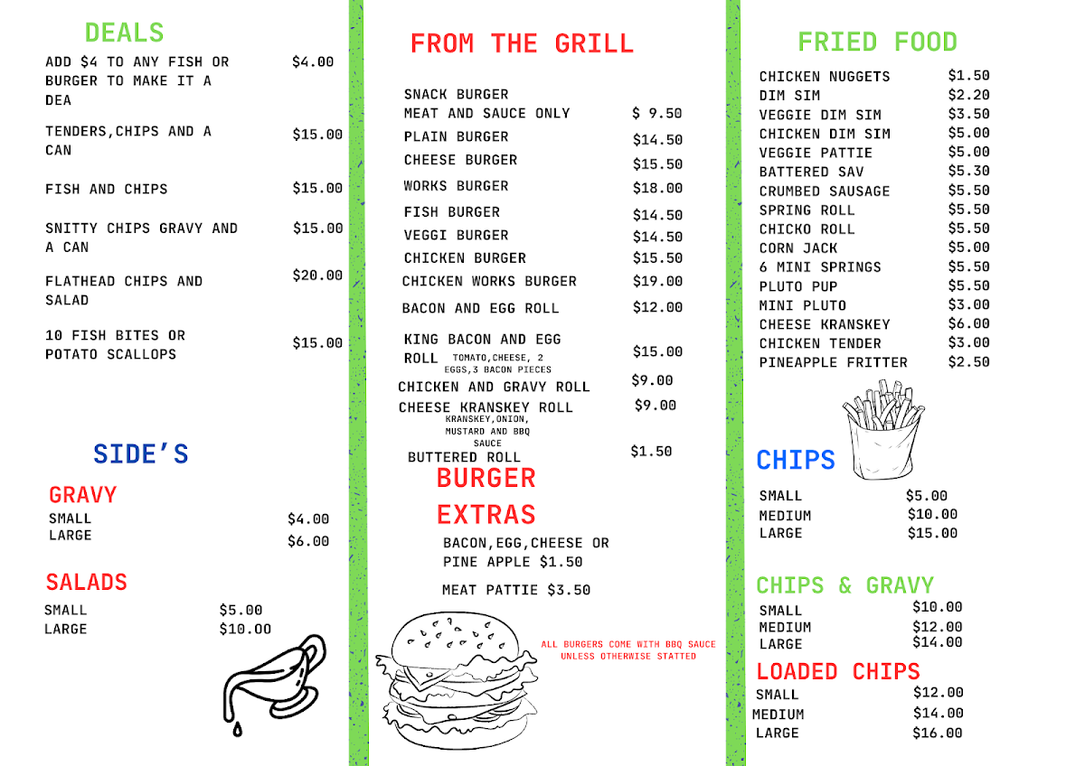 Menu, Crabba Jack's Take Away Food