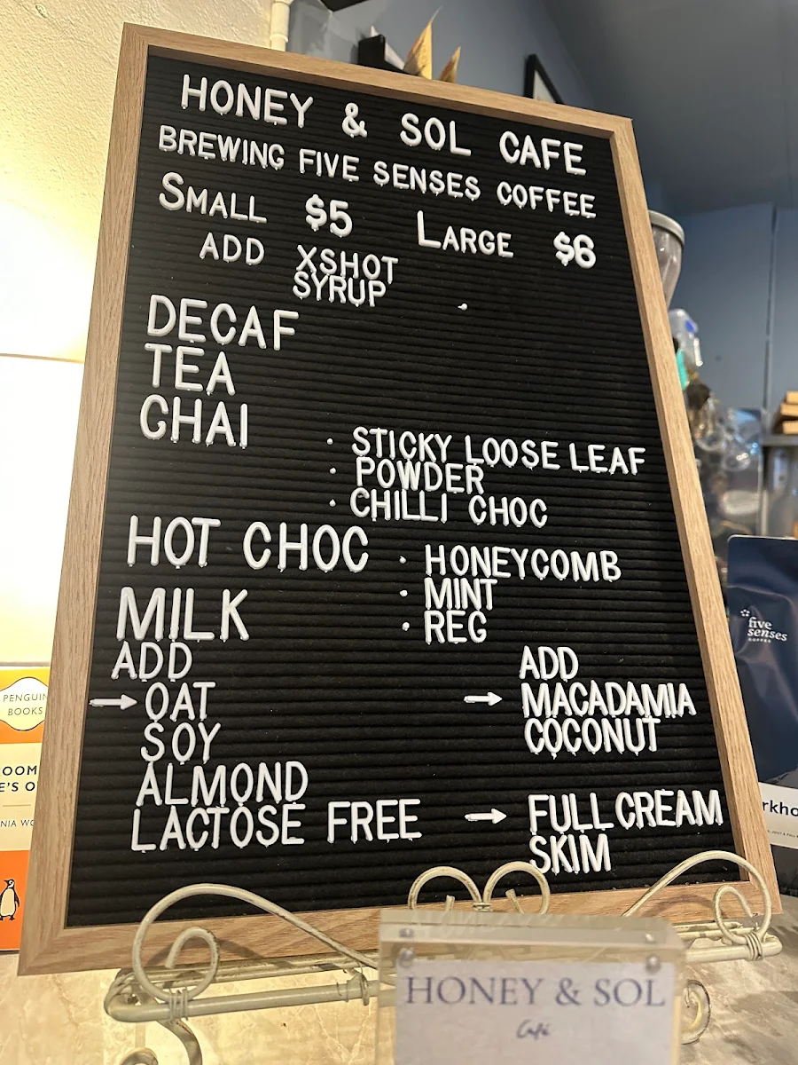 Menu, Honey and Sol Café