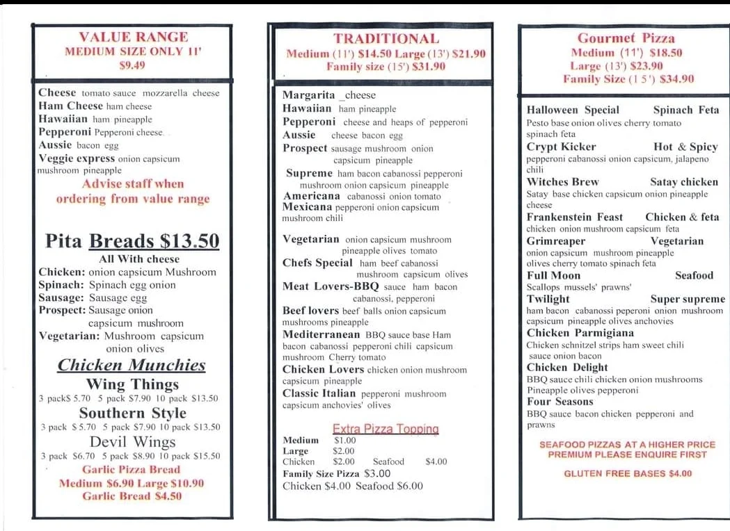Menu, House of Pizza