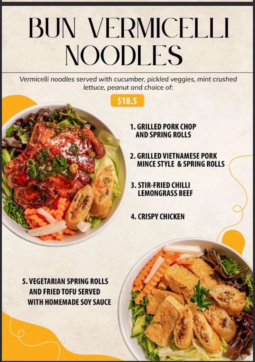 Menu, Sonny Boy Vietnamese Kitchen