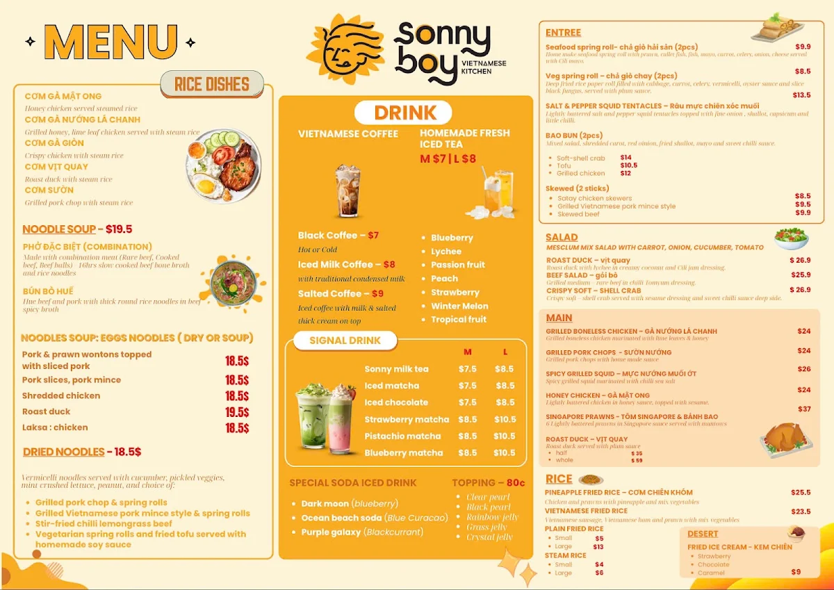 Menu, Sonny Boy Vietnamese Kitchen