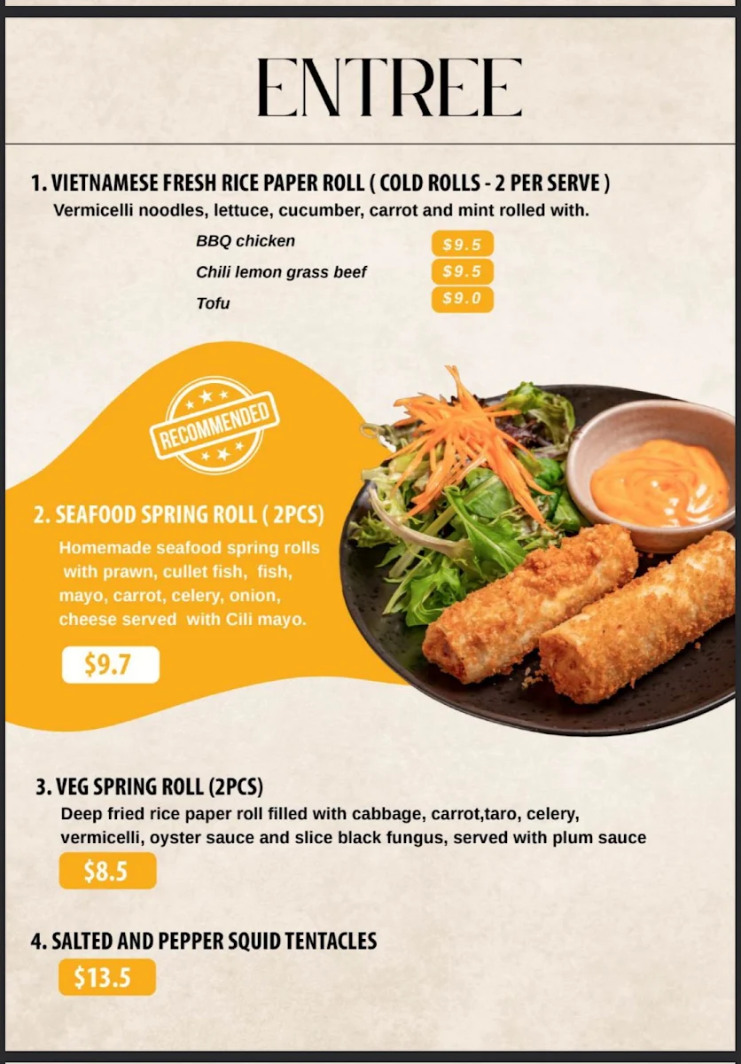 Menu, Sonny Boy Vietnamese Kitchen