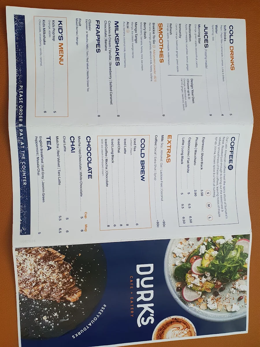 Menu, Durk's Cafe + Eatery Colonnades