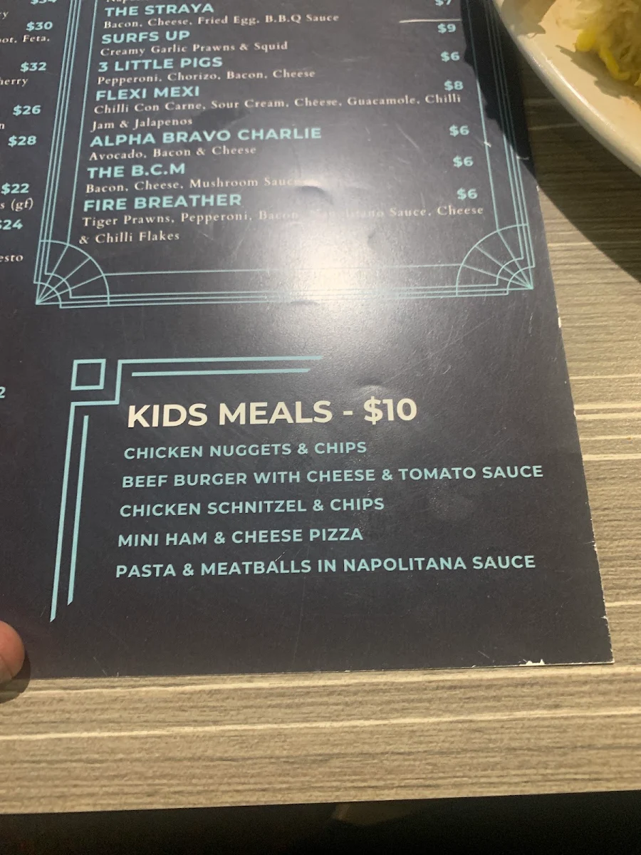 Menu, Valla Beach Tavern