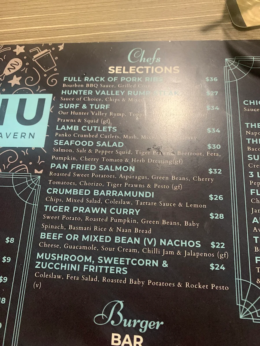 Menu, Valla Beach Tavern