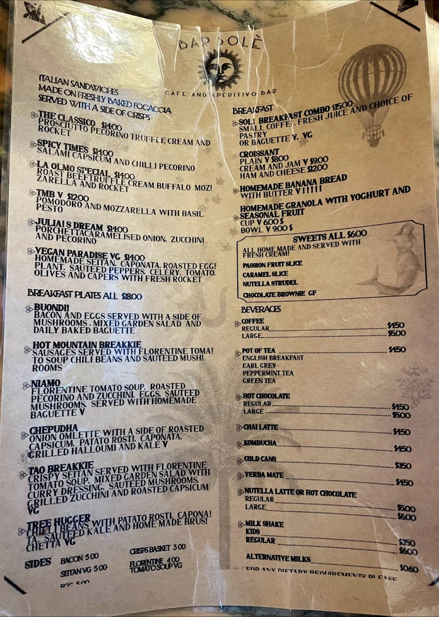 Menu, Bar Solè