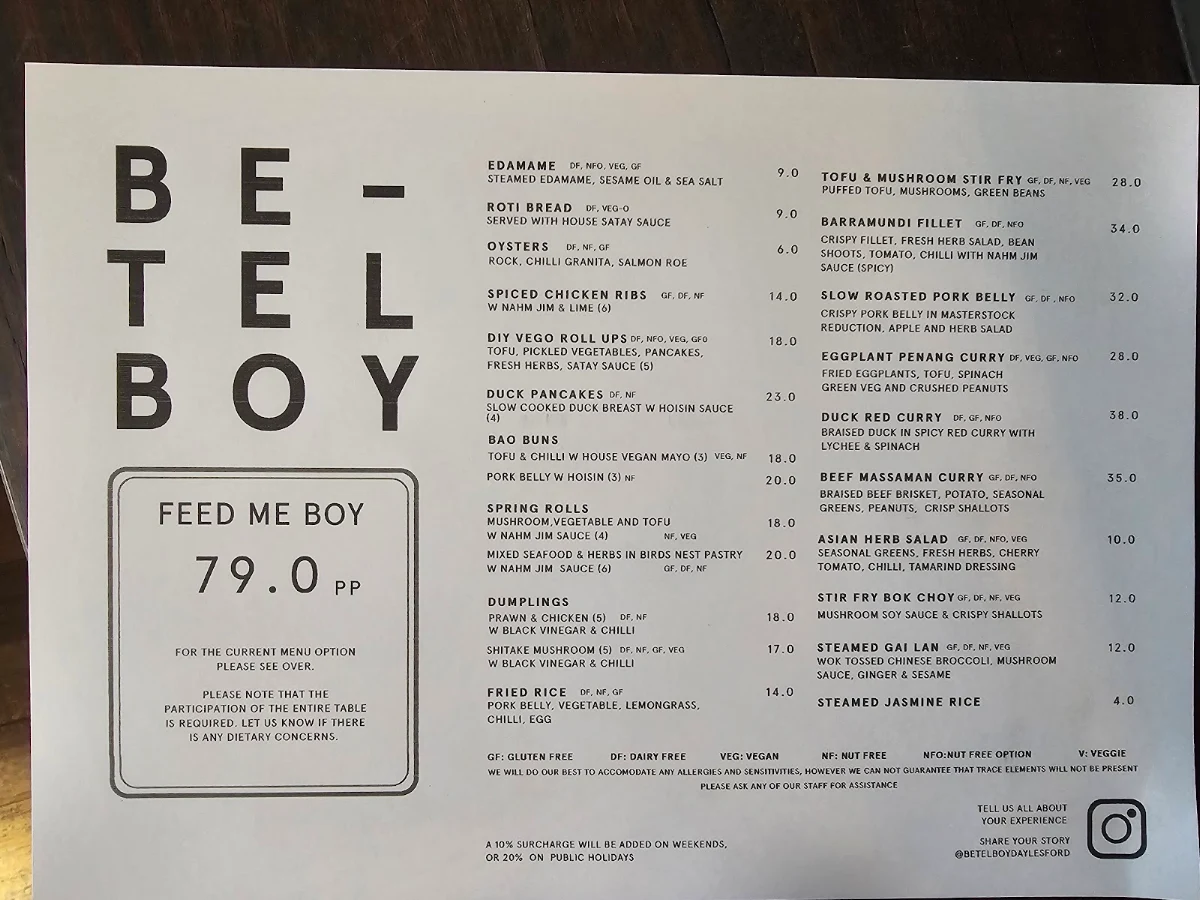 Menu, Betel Boy