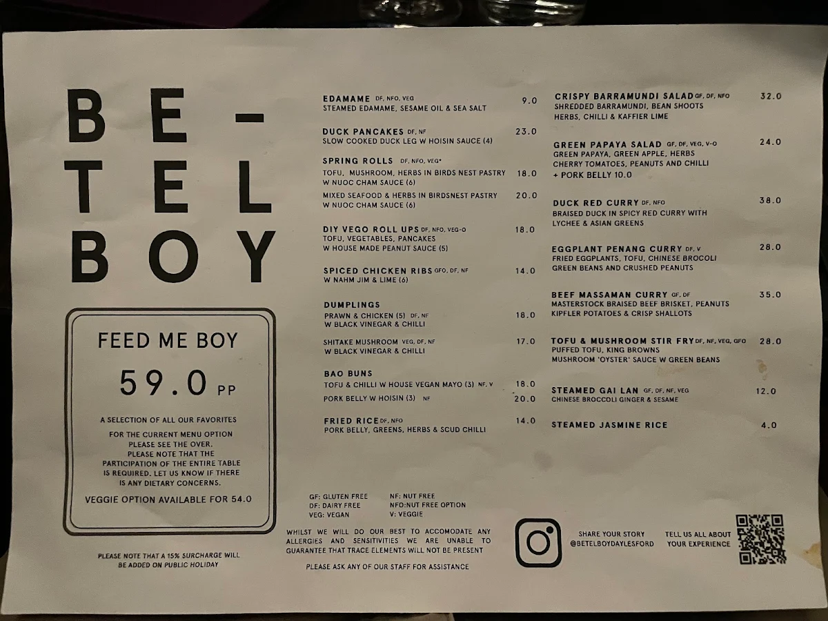 Menu, Betel Boy