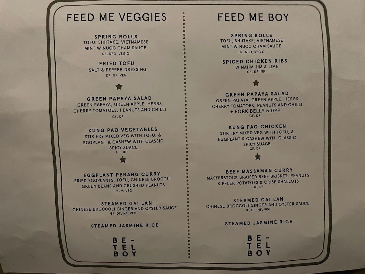 Menu, Betel Boy