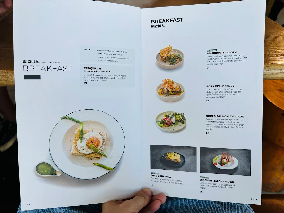Menu, Goya Cafe
