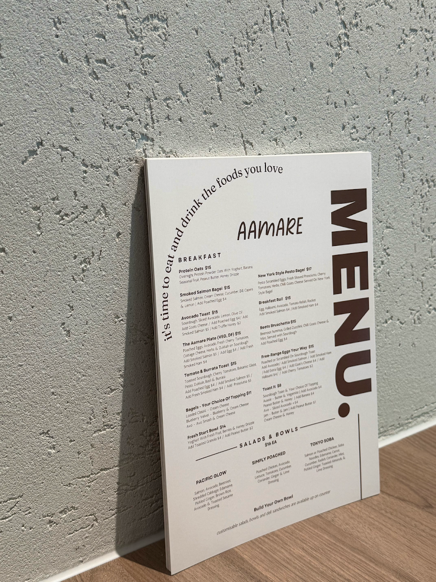 Menu, aamare cafe