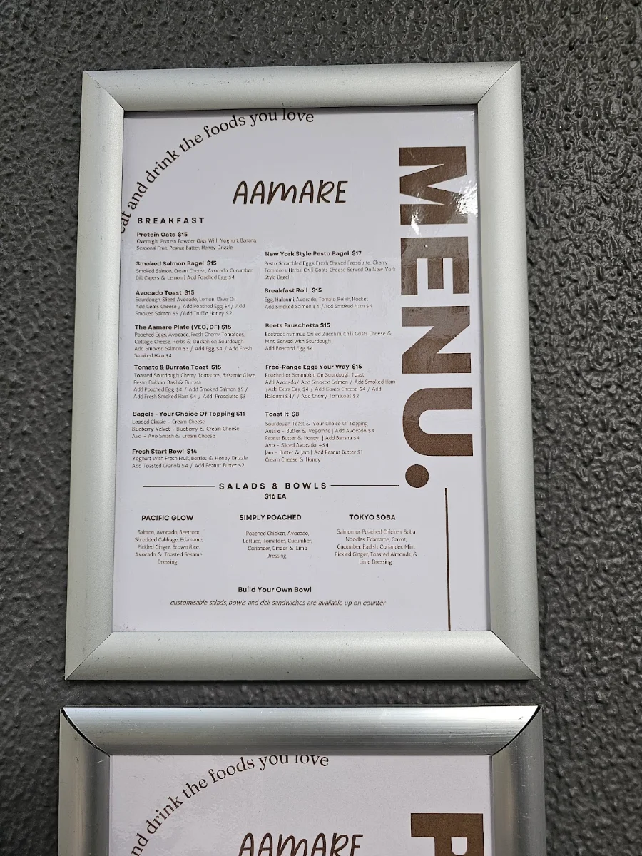 Menu, aamare cafe
