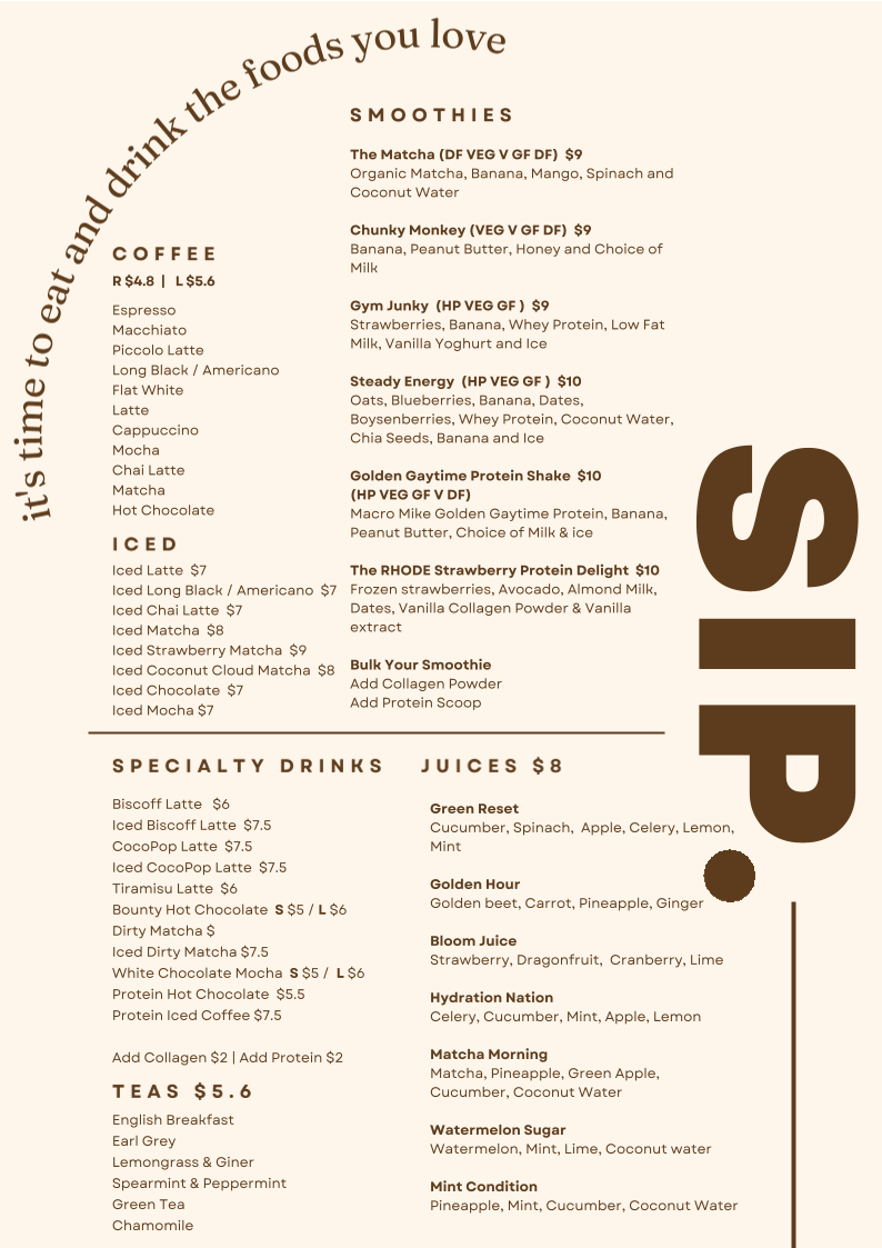 Menu, aamare cafe