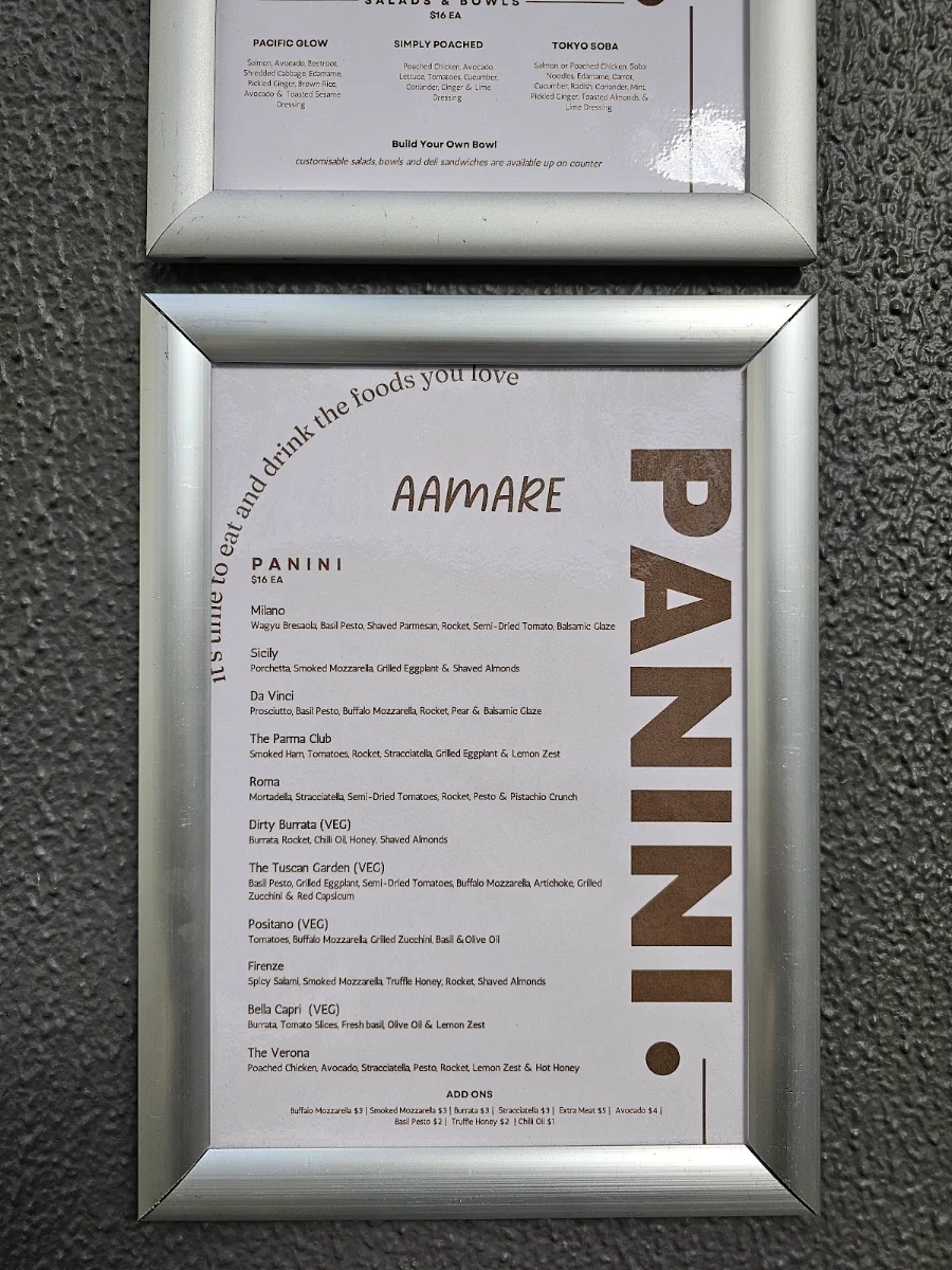 Menu, aamare cafe