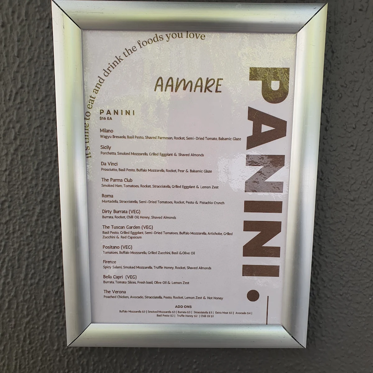 Menu, aamare cafe