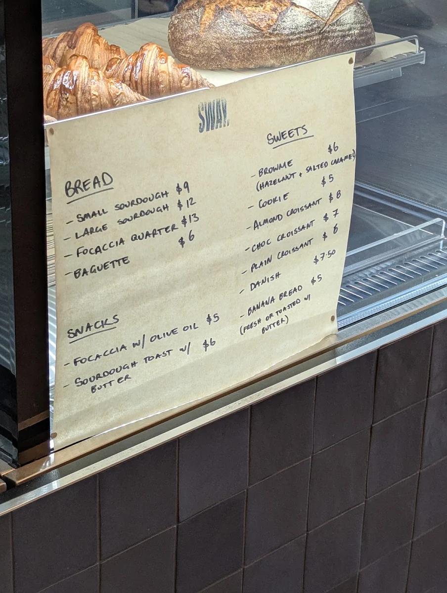 Menu, Sway Coffee Adelaide