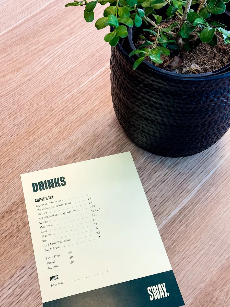Menu, Sway Coffee Adelaide