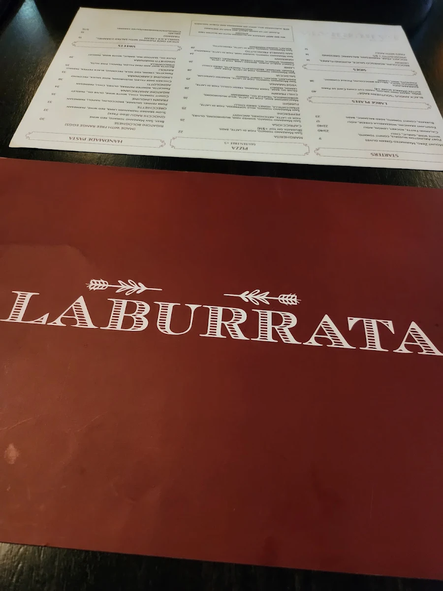 Menu, La Burrata Moonee Ponds