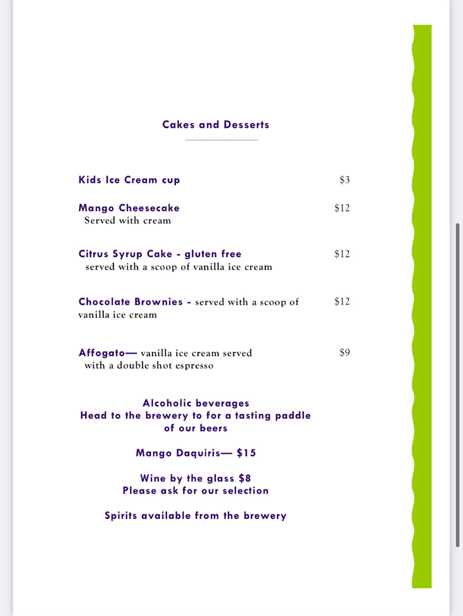 Menu, The Purple Mango Cafe and Brewery