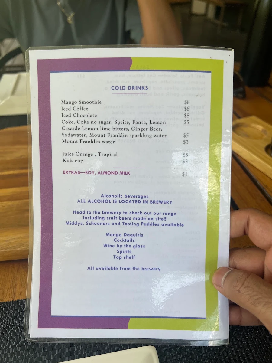 Menu, The Purple Mango Cafe and Brewery
