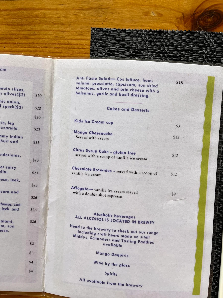 Menu, The Purple Mango Cafe and Brewery