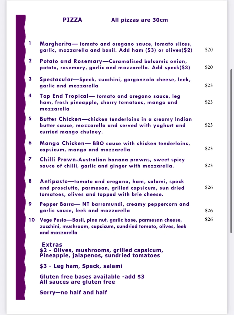 Menu, The Purple Mango Cafe and Brewery