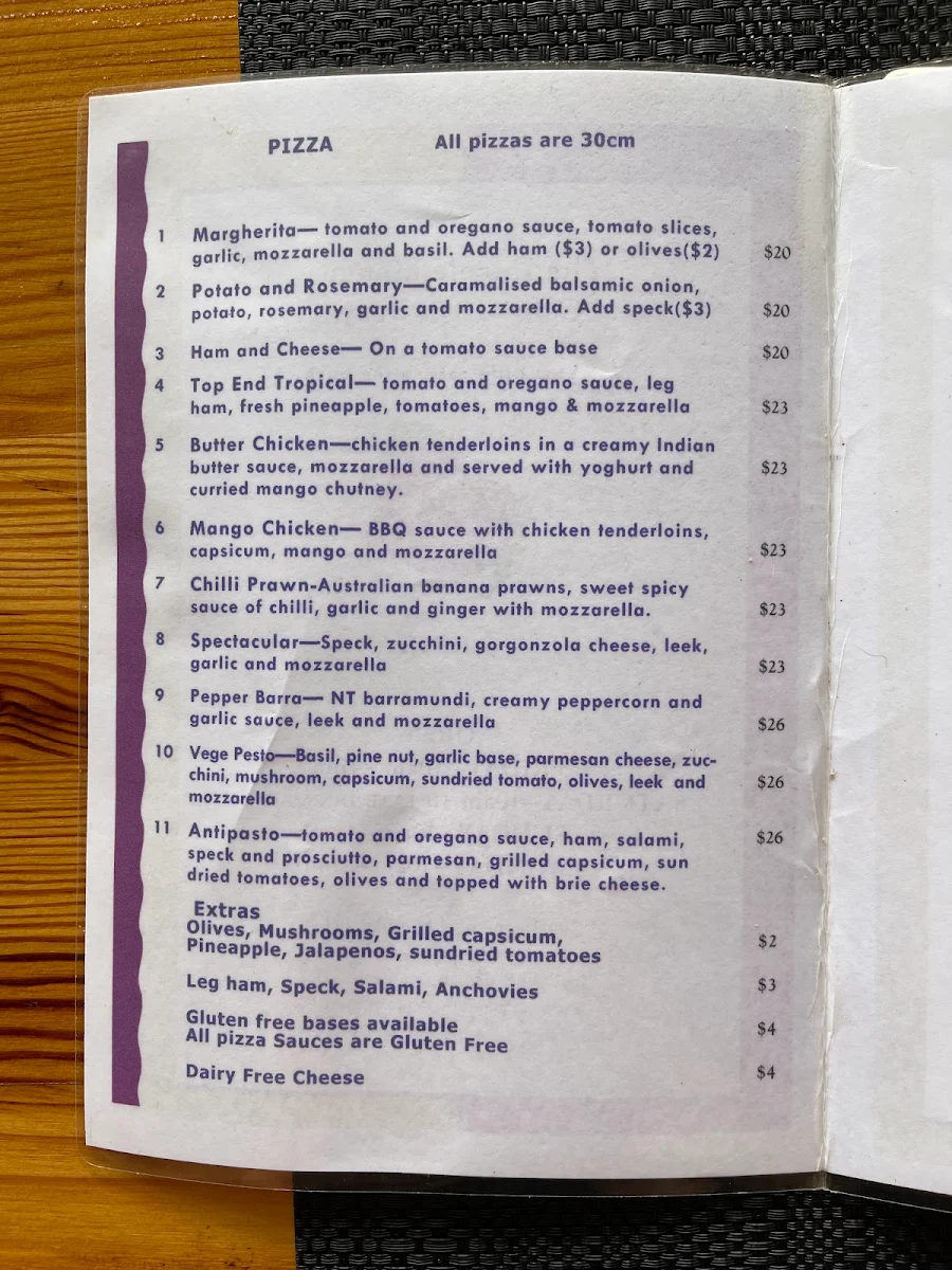 Menu, The Purple Mango Cafe and Brewery