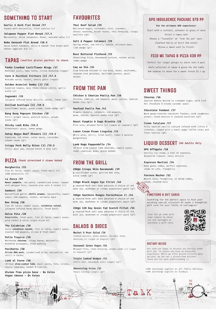 Menu, GPO Bendigo