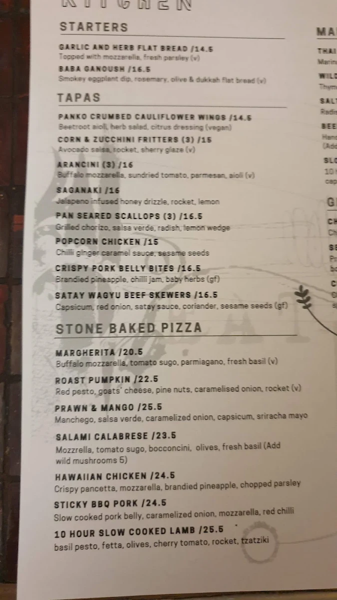 Menu, GPO Bendigo