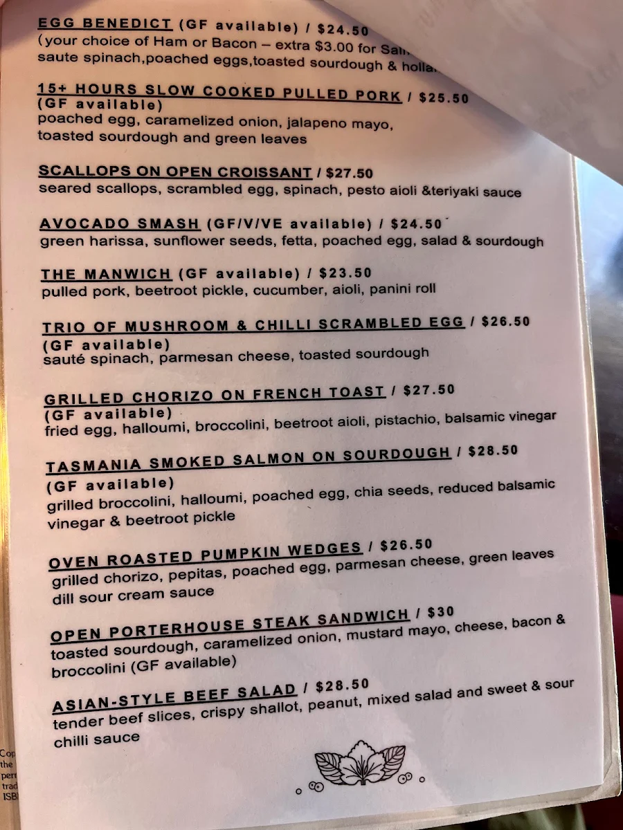 Menu, Mrs. S Café