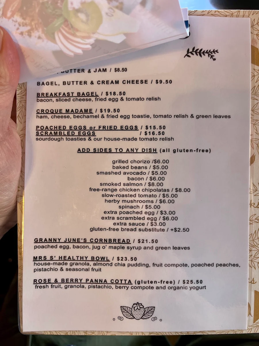 Menu, Mrs. S Café