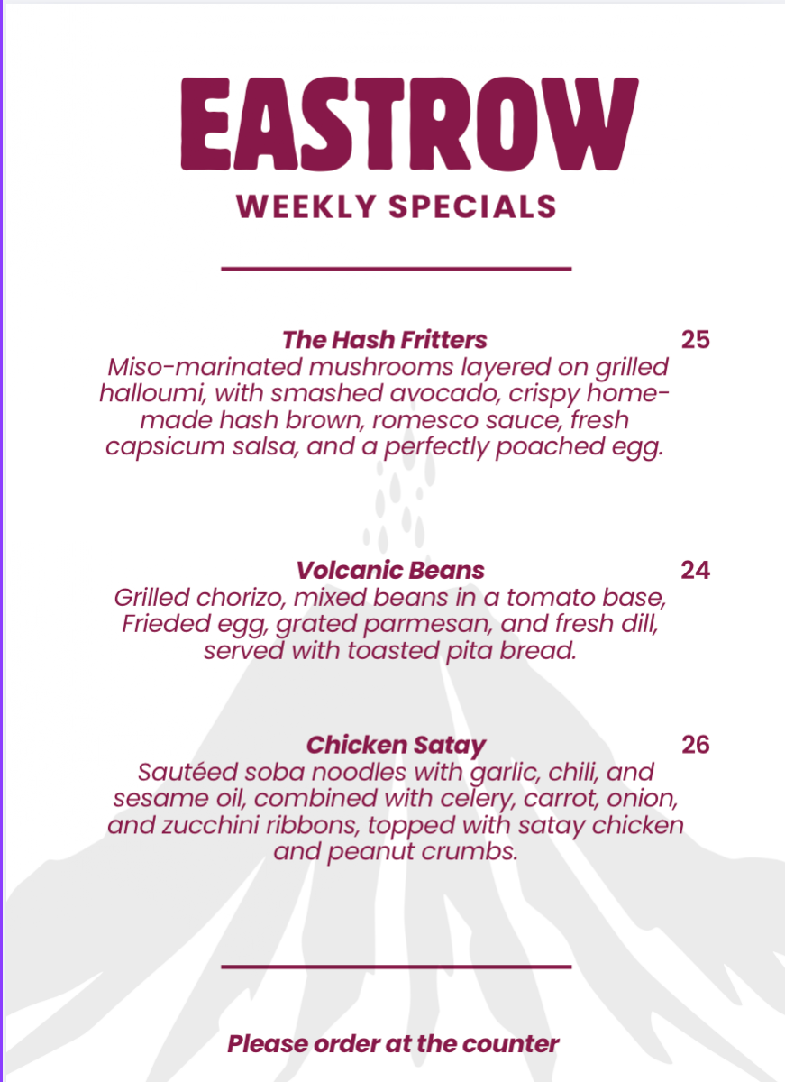 Menu, East Row Cafe