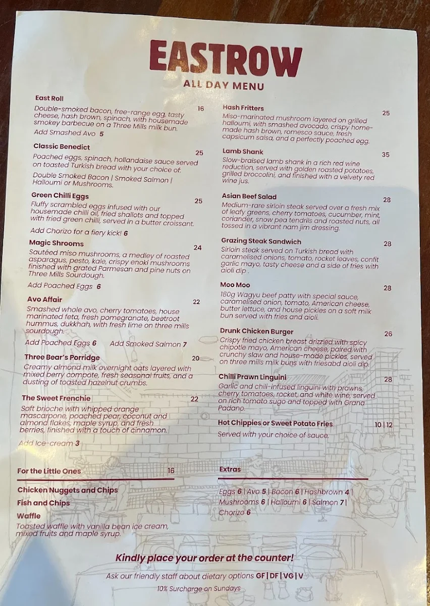 Menu, East Row Cafe