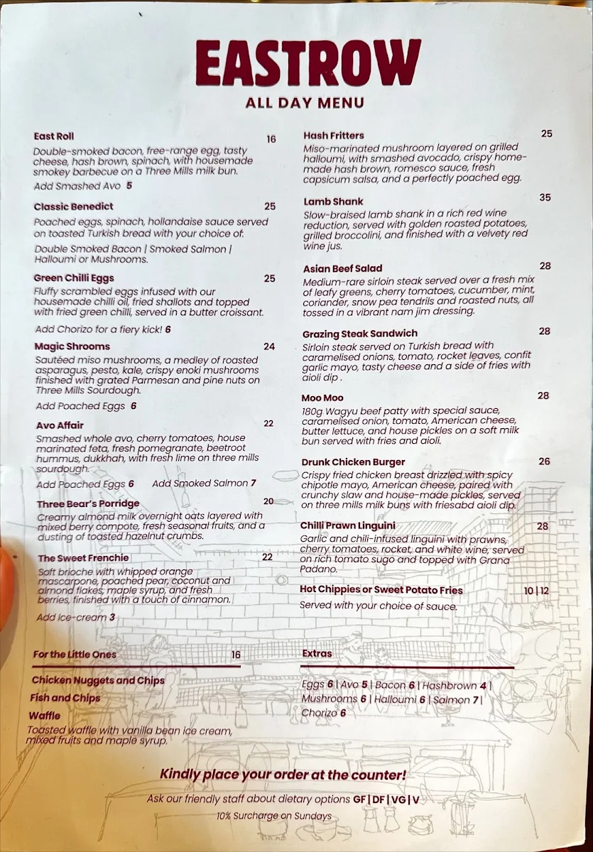 Menu, East Row Cafe