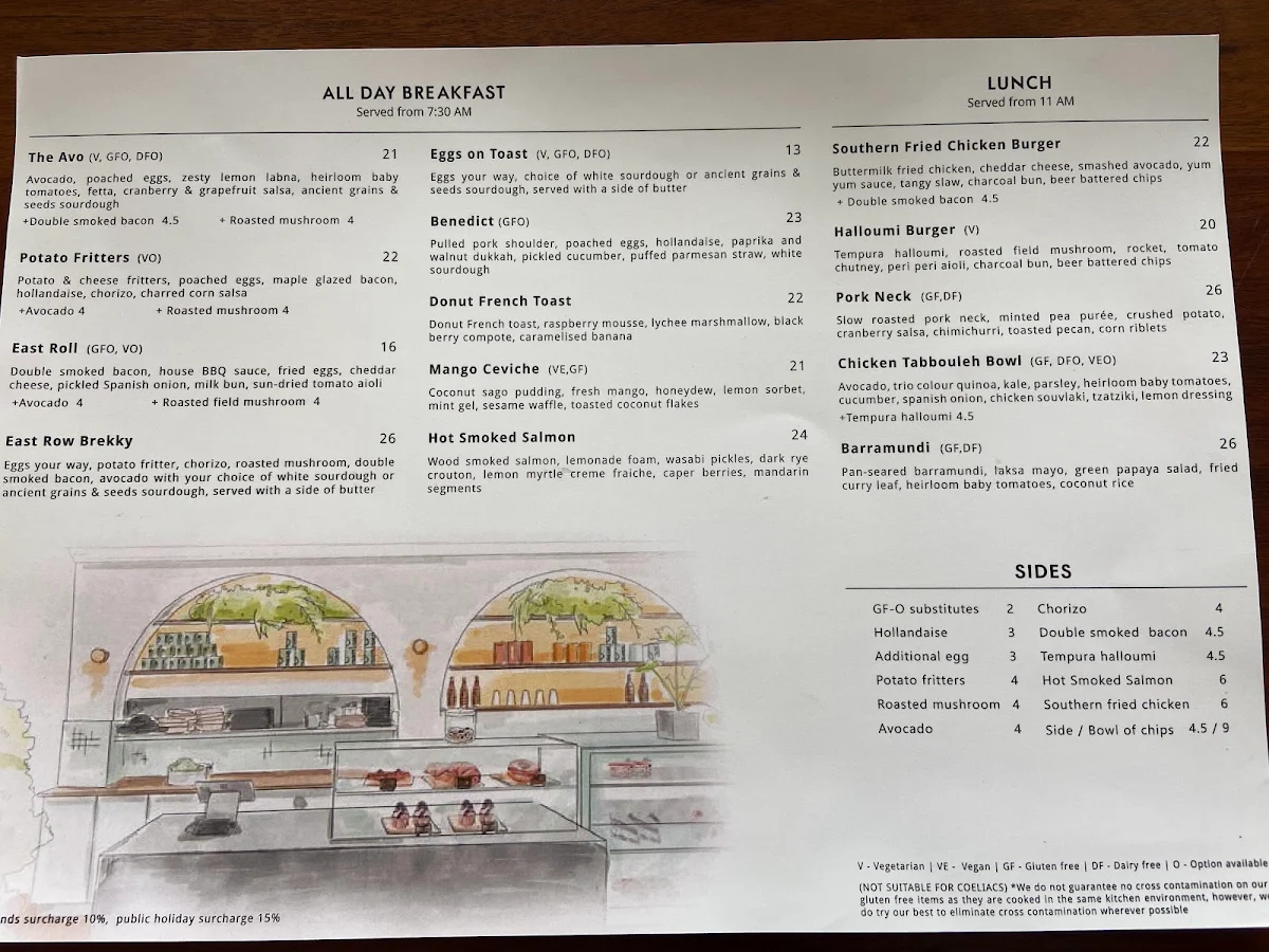 Menu, East Row Cafe