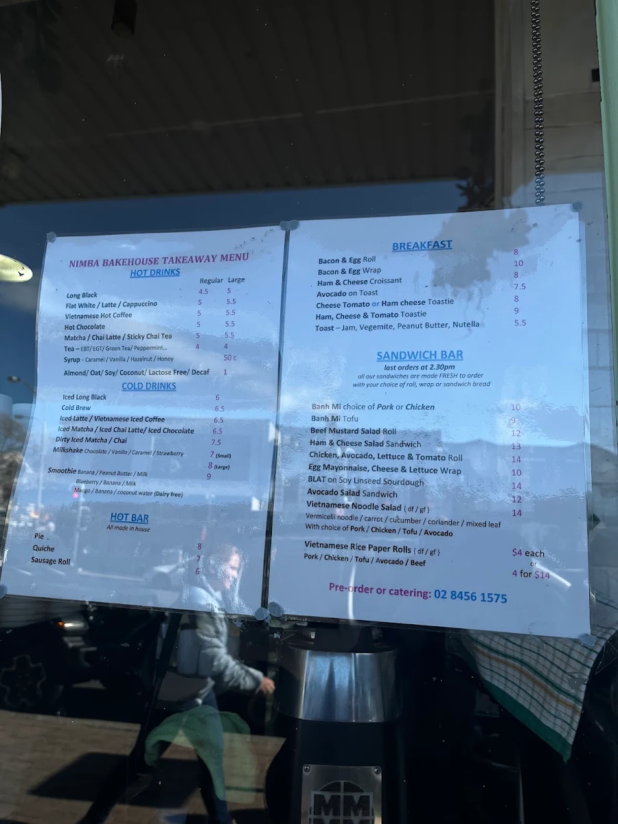 Menu, Nimba bakehouse